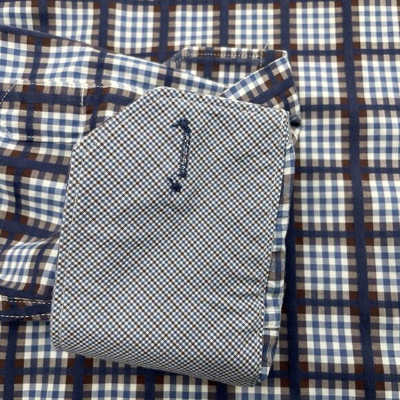 Bugatchi Mens Windowpane Plaid Long Sleeve Button Up Blue Brown- M - Picture 6 of 15